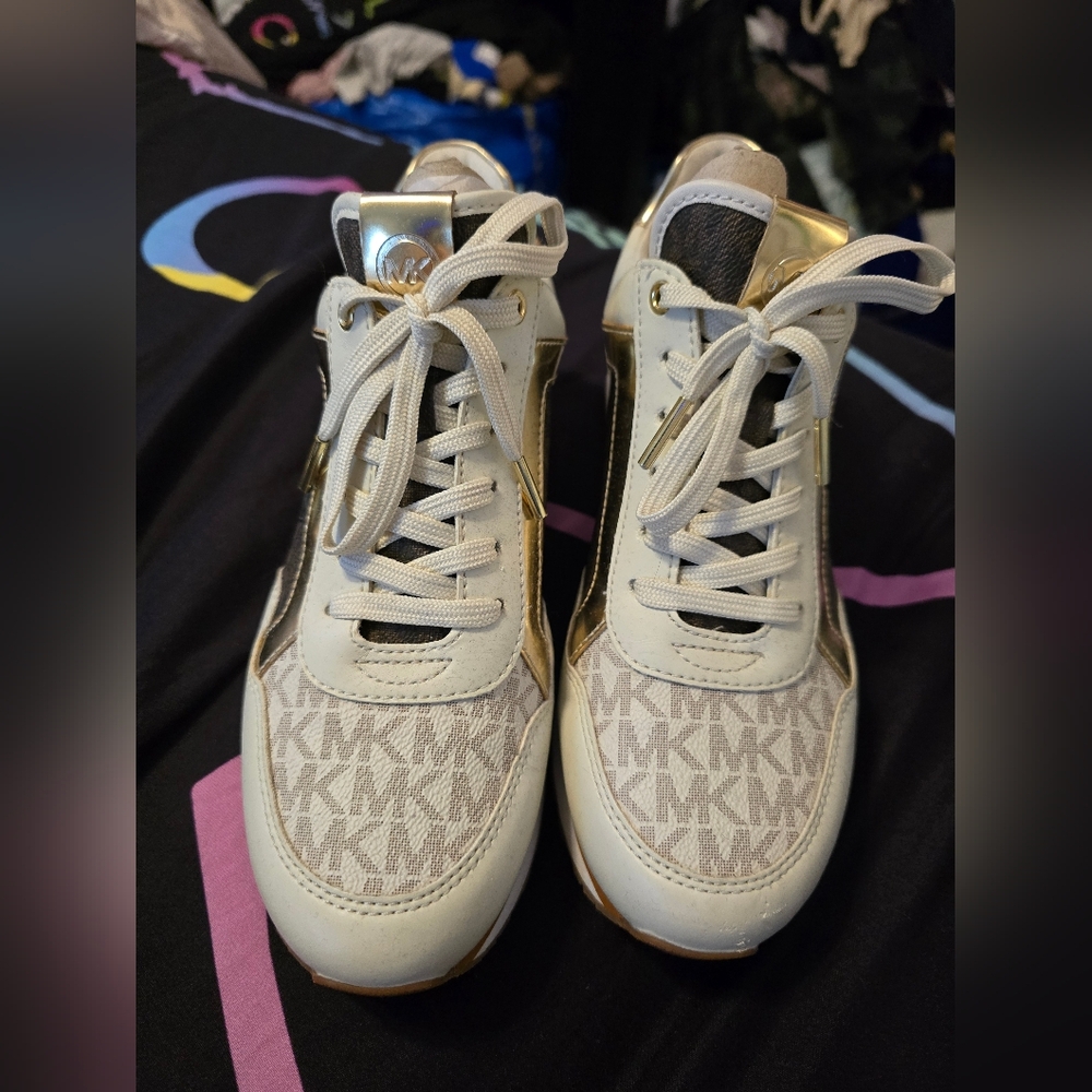 Michael Kors White and Gold Sneakers